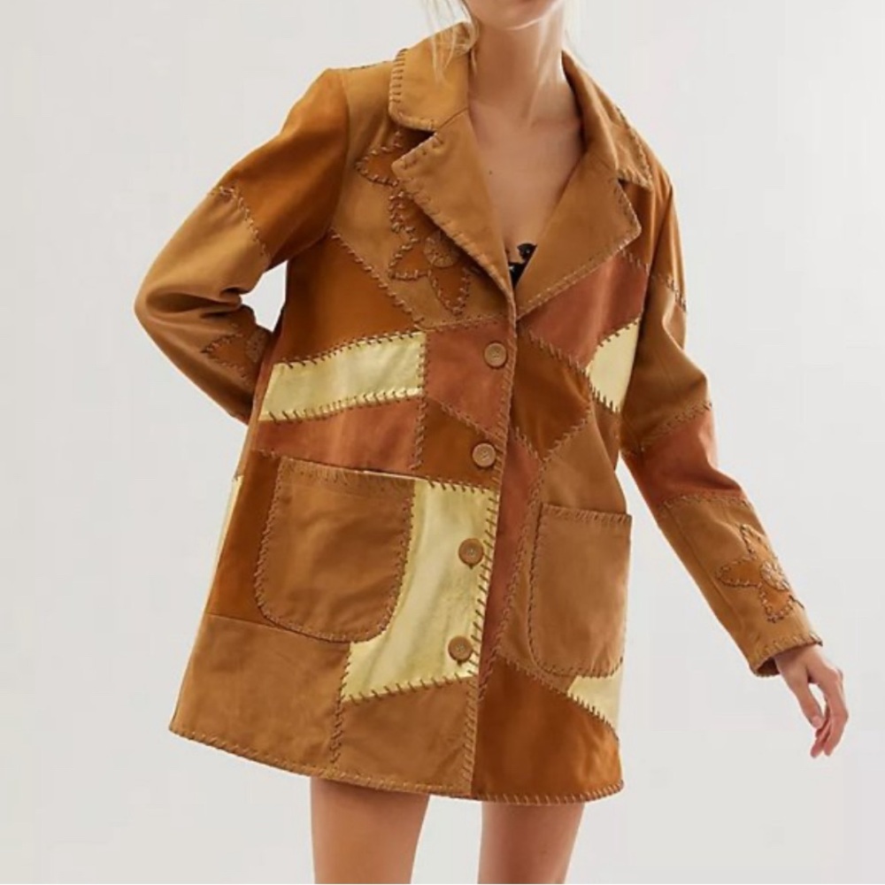Free People We The Free Flowers On The Wall Leather Jacket NWOT Size Small